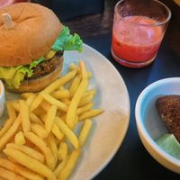 Tempeh burger and vegan kibe at Capi Gastrobar in Pernambuco
