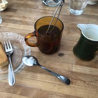 A tea with sufficient oat milk for an Englishman hooray! at Sering Centraal in Amsterdam