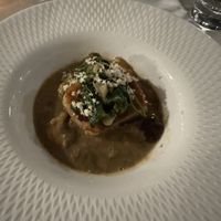 Sliced bread dumplings with porcini cream, spinach, horseradish  at Restaurant Stella Freiburg in Freiburg