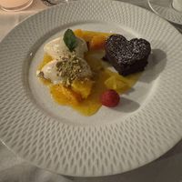 Valentine's Day Dessert Variation (Cappuccino Mousse, Chocolate Brownie, Citrus Fruit Ragout)  at Restaurant Stella Freiburg in Freiburg