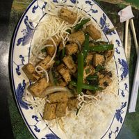 Mongolian tofu after I already started eating it. Also comes with rice.   at Hunan Garden in Houghton