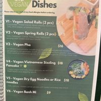 Vegan menu  at Pho Viet Lotus Restaurant in Vancouver