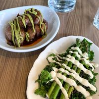 Fried potatoes, Greens and Asparagus  at Avo in Nashville