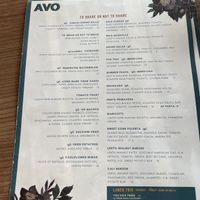 Menu 9/8/23  at Avo in Nashville