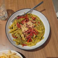 Pesto Primavera. Pistachio wallet pesto, roasted vegetables, sun dried tomatoes at Avo in Nashville