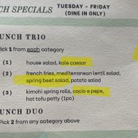 Lunch specials. Mine highlighted in yelloww  at Avo in Nashville