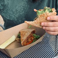 The creative geniusly named LGBT sandwich with lettuce, guacamole, coconut bacon, and tomato. at Avo in Nashville