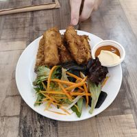 Vegan KFC style fried chicken with mayo and chilli dipping sauce at Om Shangri-la in Springvale