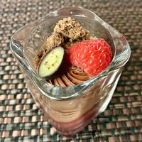 Chocolate raspberry shooter  at The World Eatery in Dubai