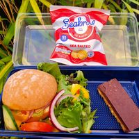 Salad Bap with Warm Spicy Sauce, Seabrook Crisps, and Millionaire Shortbread. at Llwy A Mwy in New York
