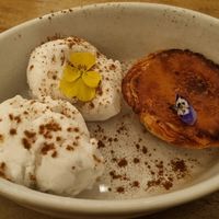 Pastel de nata with coconut ice cream at Plantuguese in England