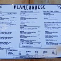 Drinks menu at Plantuguese in Bristol