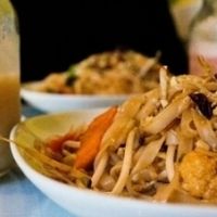 Vegan Pad Thai with Mango and Strawberry Smoothies at Tamarind Vietnamese Grill and Noodle House in Calgary