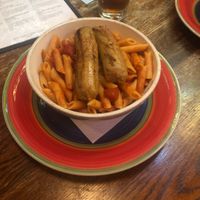 Vegan sausage and penne at The Wherehouse in Newburgh