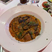 Aubergine parmigiana really tasty full of melted vegan cheese at Sergio's in London