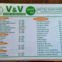 Menu at V&V Veg and Vegan Kitchen in Lalitpur