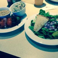 Veggie kabobs and potato salad at Zoës Kitchen in Destin