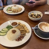 Nasi lemak, rojak side dish, and oat milk latte   at KOKO Cafe in Langkawi
