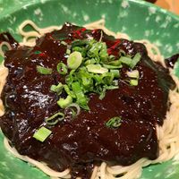 Vegan black bean noodles at Yori Banjum Restaurant in England