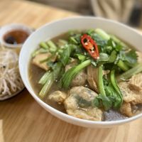 Vegan wonton and noodle soupp  at Anzzie Veggie Vegetarian Restaurant in Campsie
