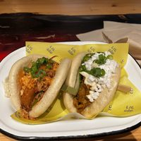 bao bun with chicken and with gyros and feta (all vegan) soo delicious   at Lil Bao - Wolf Foodcourt 🐺 in Brussels
