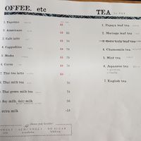 Beverage menu at Amrita Garden in Chiang Mai