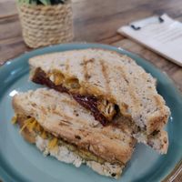 Pesto, cheese, sundried tomato and smoked tofu toastie at TTG Grub Club in Eastbourne