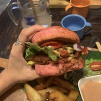 Veggie beetroot burger  at Indigo Cafe in Luang Prabang