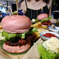 Beet burger, no mayonnaise (ketchup instead) at Indigo Cafe in Luang Prabang