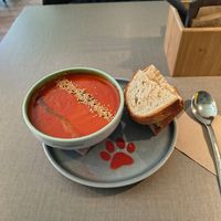 Tomato and red pepper soup at Katzentempel Hamburg Hafencity in Hamburg