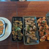 Corn, skewers, salt n pepper tofu, potatoes and dumplings at My Beer Dealer - Alfred St Bar & Bottlo in Fortitude Valley