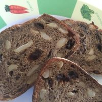 Cross section of raisin cashew bread - untoasted at Chiang Mai Bread in Chiang Mai
