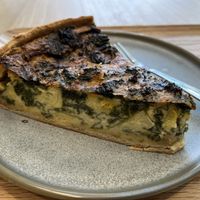 Kale and cauliflower quiche. You can cheese to warm it up and/or take away    at Land & Monkeys - Beaubourg in Paris
