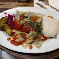 Spinach manty (ravioli) at Vegan Community Kitchen in Istanbul
