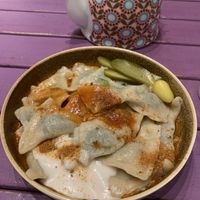 Manti filled with spinach #Veganuary at Vegan Community Kitchen in Istanbul