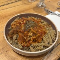 Gluten free pasta with pea protein bolognese  at Vegan Community Kitchen in Istanbul