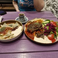 Manti and Kebab at Vegan Community Kitchen in Istanbul