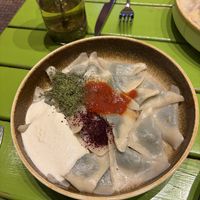Spinach stuffed home made pastaa  at Vegan Community Kitchen in Istanbul