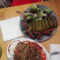 dolmeh and iskender kebab at Vegan Community Kitchen in Istanbul