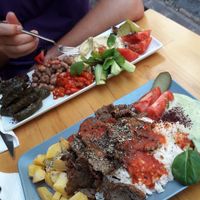Mezze plate and döner plate at Vegan Community Kitchen in Istanbul