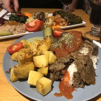Vegan Donar with rice and potatoes  at Vegan Community Kitchen in Istanbul