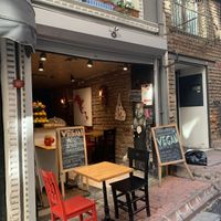 Outside sitting  at Vegan Community Kitchen in Istanbul