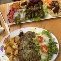 Mezzo platter and meatballs at Vegan Community Kitchen in Istanbul
