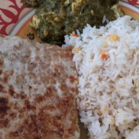 Saag tofu (veganised saag paneer) and vegan peshwari naan 🥰 at Bombay House in Provo