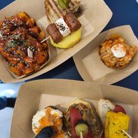 Papas bravas, la de papa y chorizo, la de "cangrejo", las de berenjena, palmito y ensaladilla rusa at Plant Bites in Bilbao