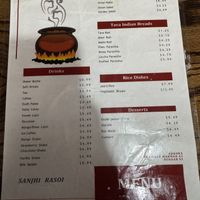 Menu  at Sanjhi Rasoi in Brampton