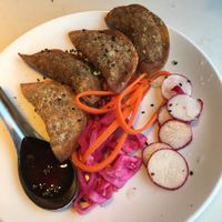 Shiitake potstickers with pickled cabbage  at Small Batch in St Louis