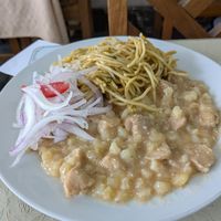 Sopa seca and carapulcra. Tasty, but monochromatic. at Sayel in Lima