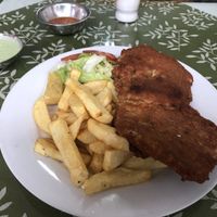 Breaded and fried seitan.  at Sayel in Lima