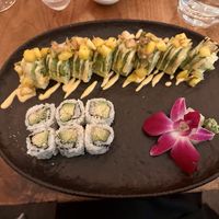 Mango Me Crazy roll (sub vegan spicy mayo), avocado roll with crunch  at Saku Hoboken in Hoboken